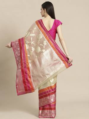 Grey silk woven saree with blouse 2