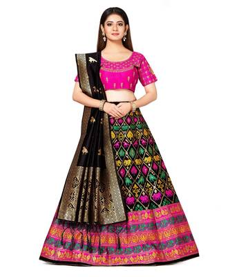 black art silk semi stitched zari woven Choli & lehenga ghagra with dupatta 1