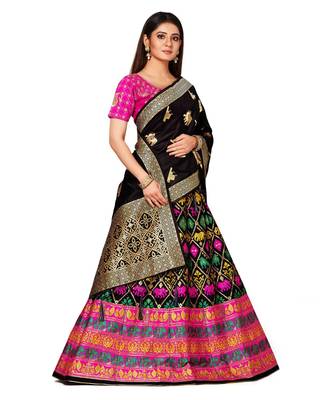 black art silk semi stitched zari woven Choli & lehenga ghagra with dupatta 2
