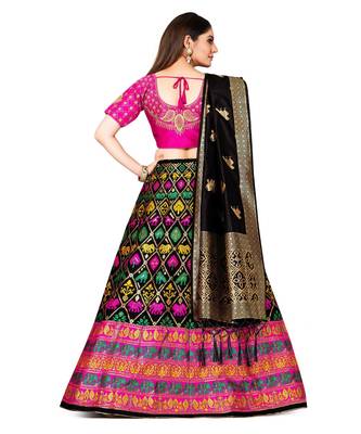 black art silk semi stitched zari woven Choli & lehenga ghagra with dupatta 3
