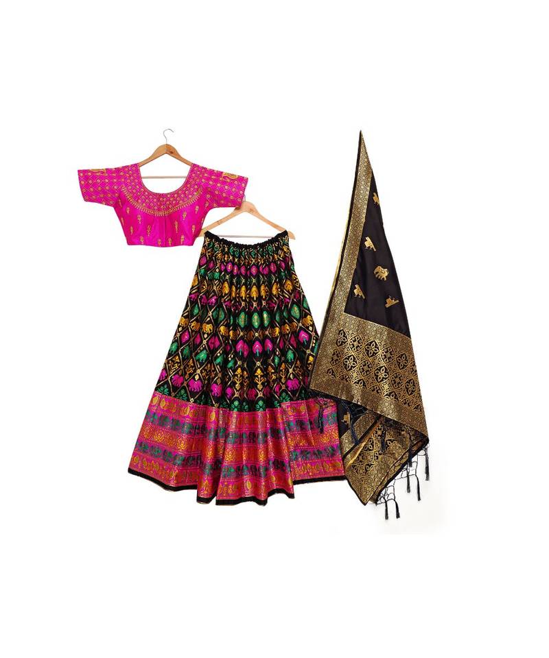 black art silk semi stitched zari woven Choli & lehenga ghagra with dupatta