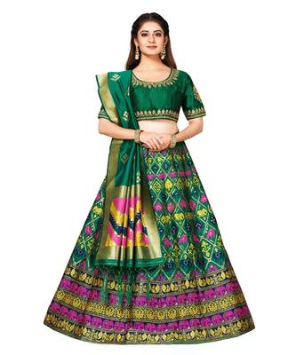green art silk semi stitched zari woven Choli & lehenga ghagra with dupatta 1