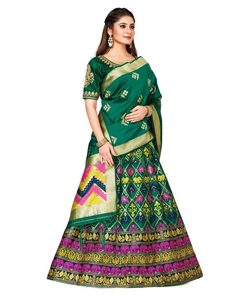 green art silk semi stitched zari woven Choli & lehenga ghagra with dupatta