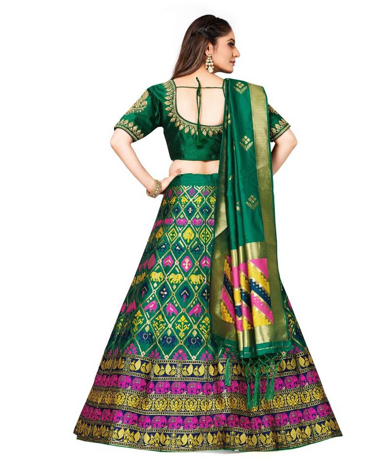 green art silk semi stitched zari woven Choli & lehenga ghagra with dupatta