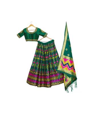 green art silk semi stitched zari woven Choli & lehenga ghagra with dupatta 4