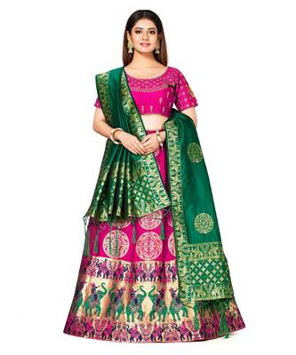pink art silk semi stitched zari woven Choli & lehenga ghagra with dupatta 1