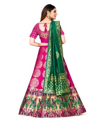 pink art silk semi stitched zari woven Choli & lehenga ghagra with dupatta 3