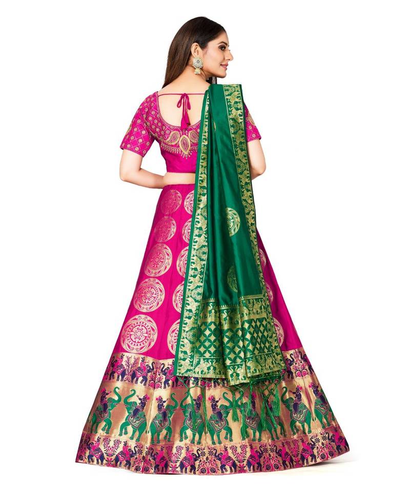 pink art silk semi stitched zari woven Choli & lehenga ghagra with dupatta