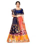peach art silk semi stitched zari woven Choli & lehenga ghagra with dupatta