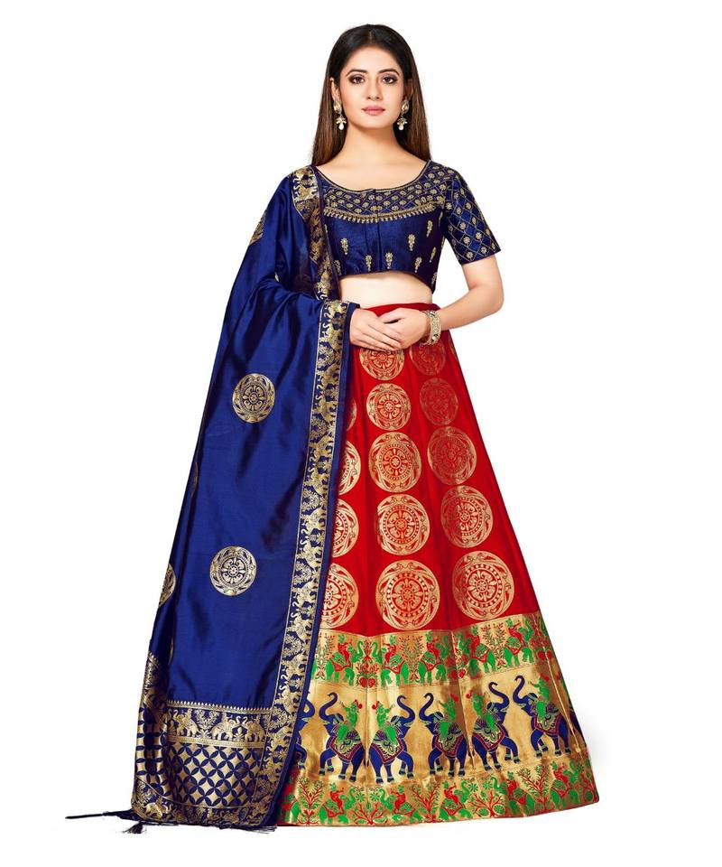 red art silk semi stitched zari woven Choli & lehenga ghagra with dupatta