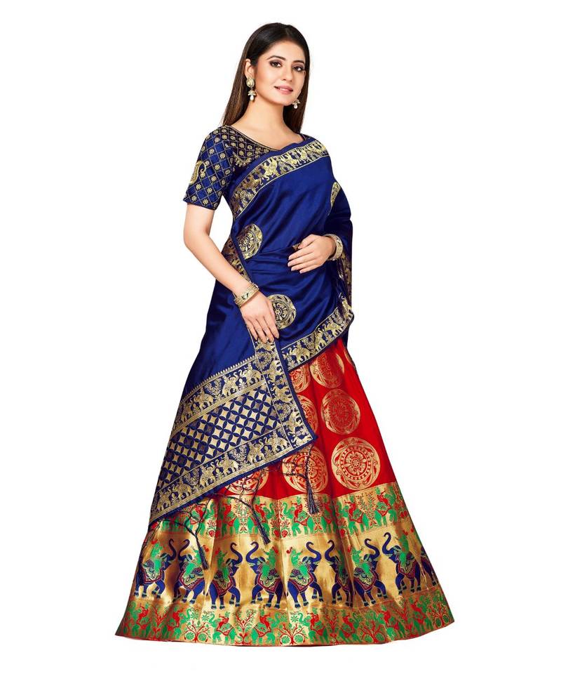 red art silk semi stitched zari woven Choli & lehenga ghagra with dupatta