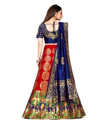 red art silk semi stitched zari woven Choli & lehenga ghagra with dupatta 3