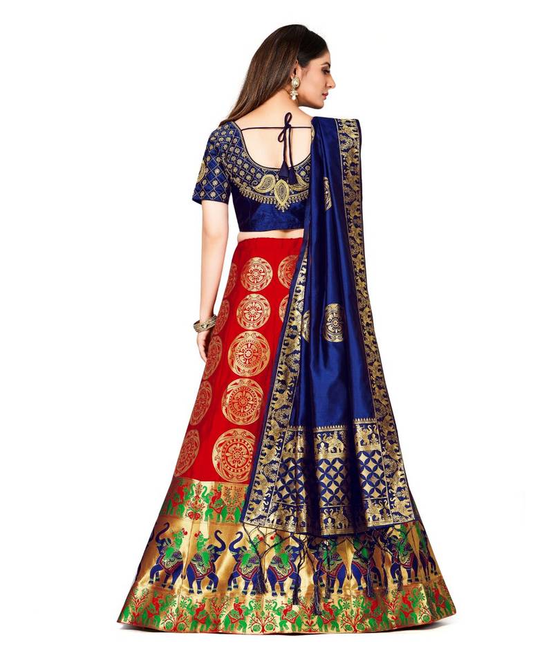 red art silk semi stitched zari woven Choli & lehenga ghagra with dupatta