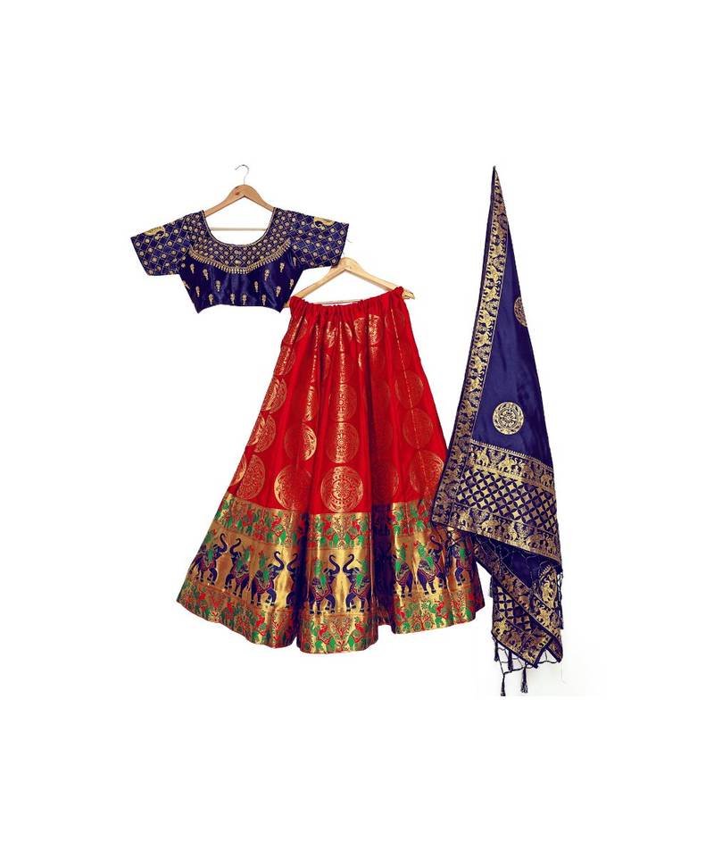 red art silk semi stitched zari woven Choli & lehenga ghagra with dupatta