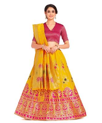 gold art silk semi stitched zari woven Choli & lehenga ghagra with dupatta 1