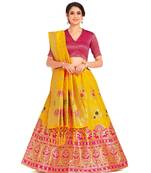 gold art silk semi stitched zari woven Choli & lehenga ghagra with dupatta