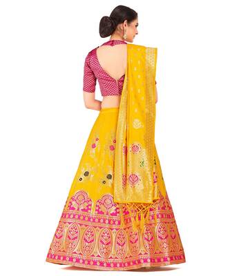 gold art silk semi stitched zari woven Choli & lehenga ghagra with dupatta 2