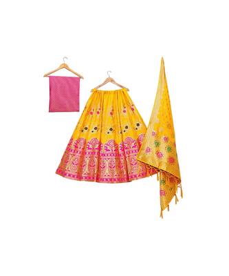 gold art silk semi stitched zari woven Choli & lehenga ghagra with dupatta 4