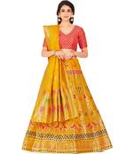 gold art silk semi stitched zari woven Choli & lehenga ghagra with dupatta