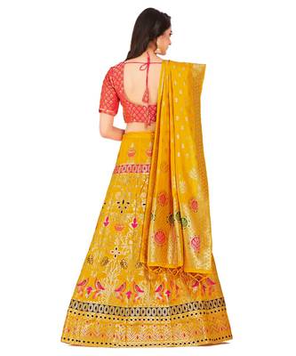 gold art silk semi stitched zari woven Choli & lehenga ghagra with dupatta 2