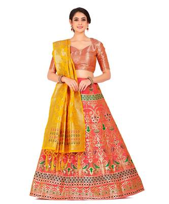 pink art silk semi stitched zari woven Choli & lehenga ghagra with dupatta 1