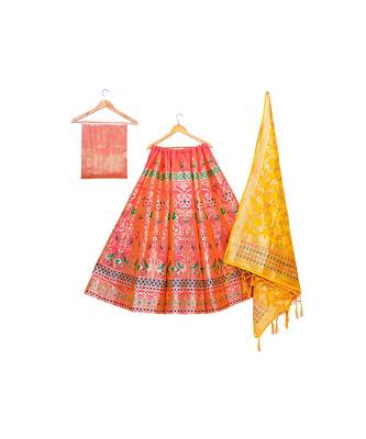 pink art silk semi stitched zari woven Choli & lehenga ghagra with dupatta 4