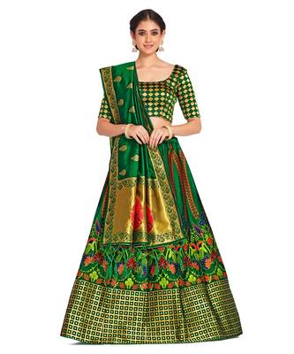 green art silk semi stitched zari woven Choli & lehenga ghagra with dupatta 1