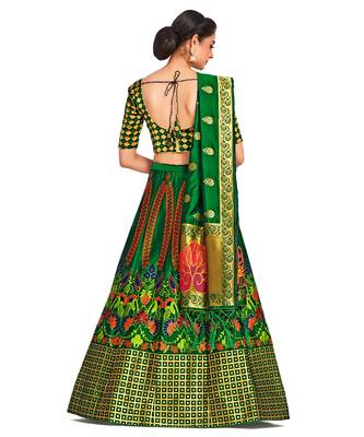 green art silk semi stitched zari woven Choli & lehenga ghagra with dupatta 3