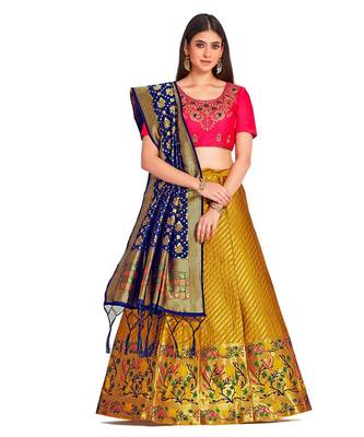mustard art silk semi stitched zari woven Choli & lehenga ghagra with dupatta 1
