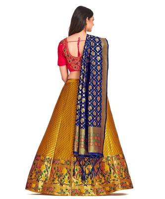 mustard art silk semi stitched zari woven Choli & lehenga ghagra with dupatta 2