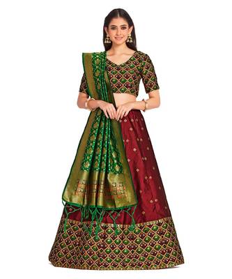 maroon art silk semi stitched zari woven Choli & lehenga ghagra with dupatta 1
