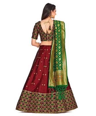 maroon art silk semi stitched zari woven Choli & lehenga ghagra with dupatta 2