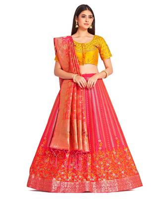 pink art silk semi stitched zari woven Choli & lehenga ghagra with dupatta 1