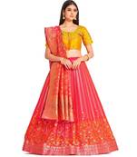 pink art silk semi stitched zari woven Choli & lehenga ghagra with dupatta