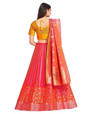 pink art silk semi stitched zari woven Choli & lehenga ghagra with dupatta 3