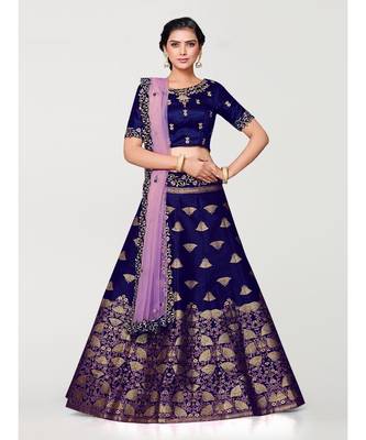 blue art silk semi stitched zari woven Choli & lehenga ghagra with dupatta 1