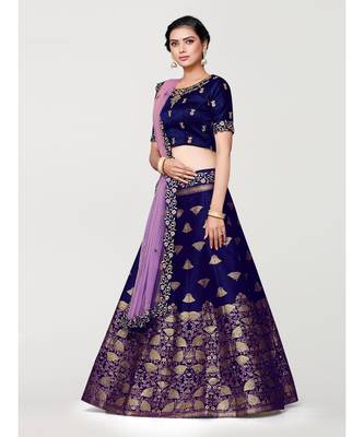 blue art silk semi stitched zari woven Choli & lehenga ghagra with dupatta 2