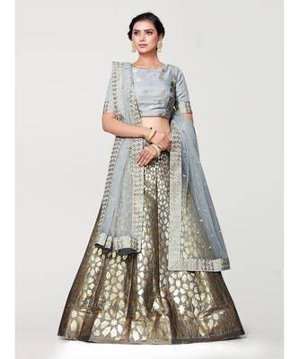 grey art silk semi stitched zari woven Choli & lehenga ghagra with dupatta 1