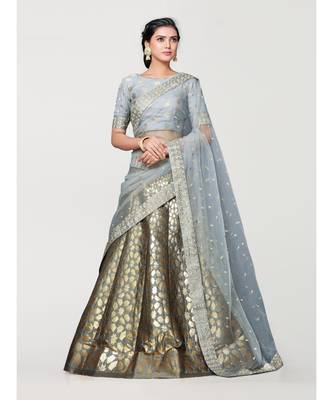 grey art silk semi stitched zari woven Choli & lehenga ghagra with dupatta 2