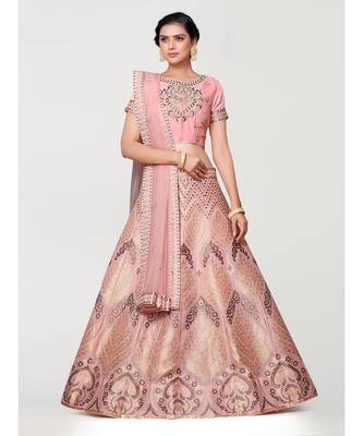 pink art silk semi stitched zari woven Choli & lehenga ghagra with dupatta 1