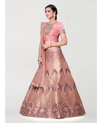 pink art silk semi stitched zari woven Choli & lehenga ghagra with dupatta 2