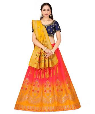 pink art silk semi stitched zari woven Choli & lehenga ghagra with dupatta 1
