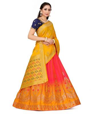 pink art silk semi stitched zari woven Choli & lehenga ghagra with dupatta 2