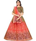 peach art silk semi stitched zari woven Choli & lehenga ghagra with dupatta