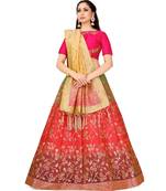 peach art silk semi stitched zari woven Choli & lehenga ghagra with dupatta
