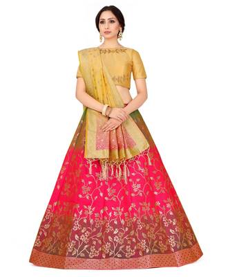 pink art silk semi stitched zari woven Choli & lehenga ghagra with dupatta 1