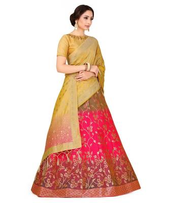 pink art silk semi stitched zari woven Choli & lehenga ghagra with dupatta 2
