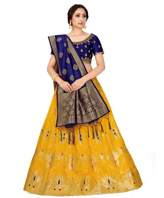 gold art silk semi stitched zari woven Choli & lehenga ghagra with dupatta 1