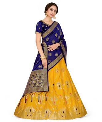 gold art silk semi stitched zari woven Choli & lehenga ghagra with dupatta 2