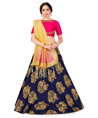 blue art silk semi stitched zari woven Choli & lehenga ghagra with dupatta 1